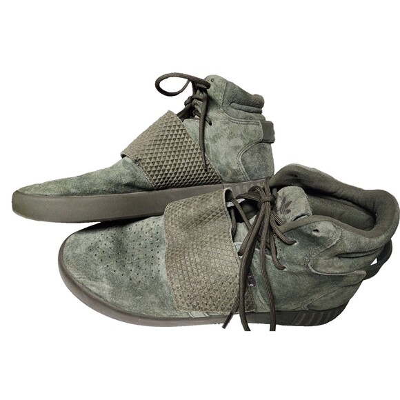 Adidas Tubular Invader Strap Sneakers Green Suede Size 11